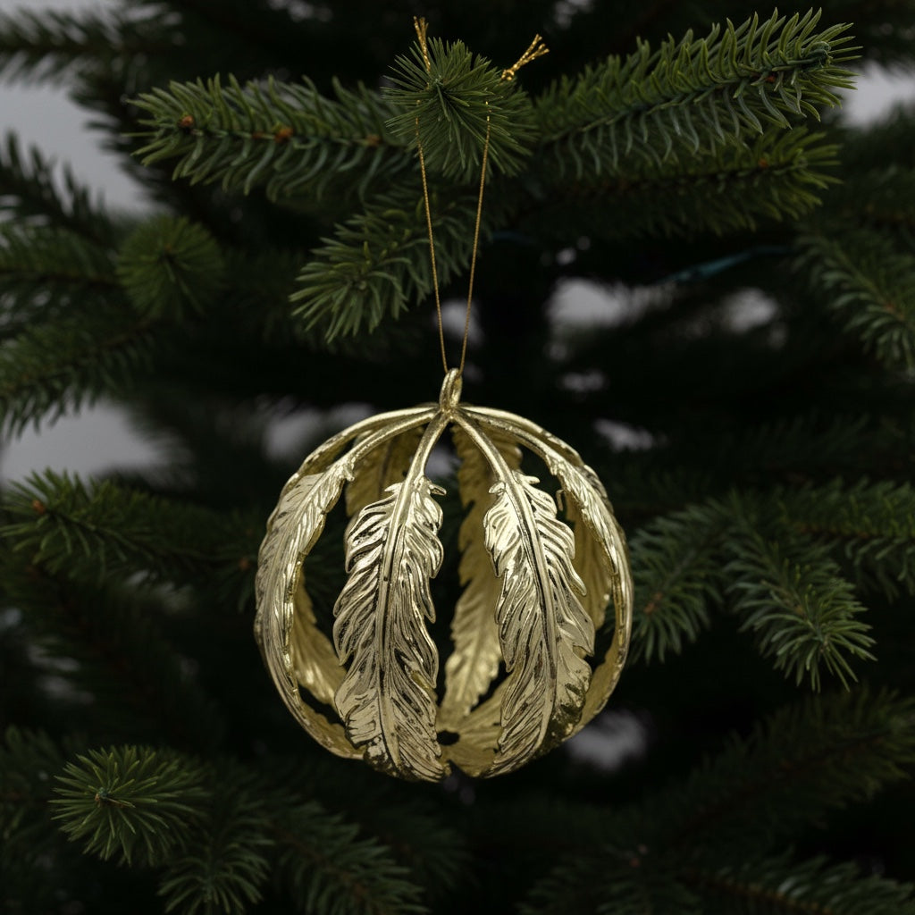 Leaf ball Christmas ornament | metallic tree ball ornament in gold, silver and antique | set of 2 or 4
