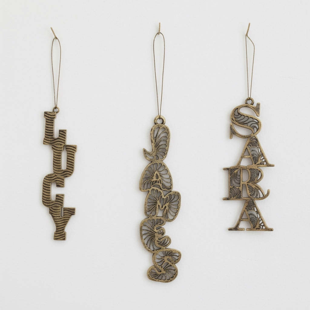 Custom antique brass christmas ornament |Personalised name tag decor | Set of 2 or 4