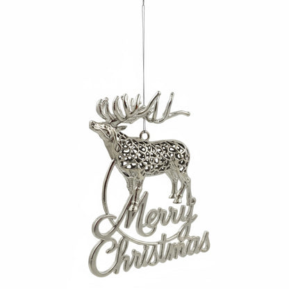 Personalised Reindeer christmas ornament | metallic tree decoration in gold, silver or antique | set of 2 or 4