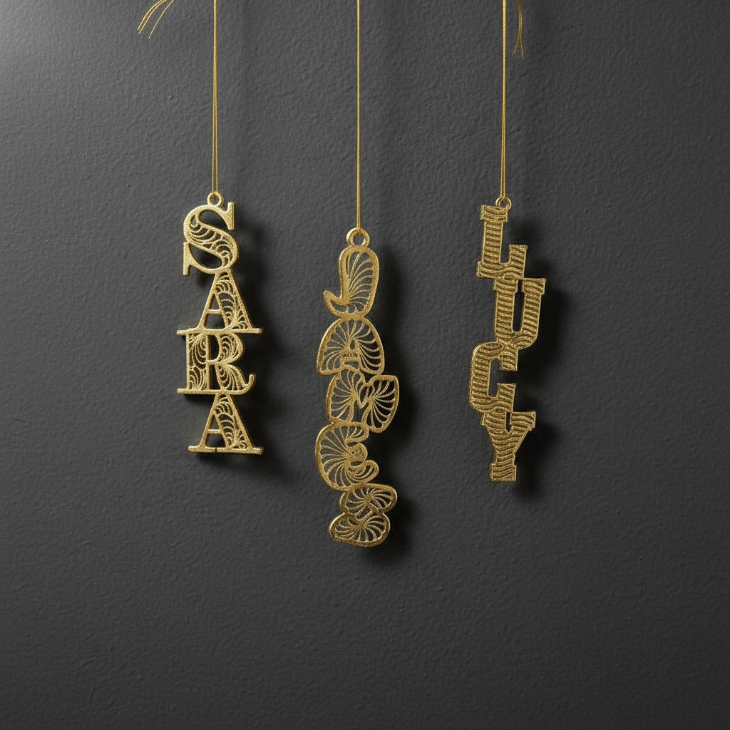 Custom antique brass christmas ornament |Personalised name tag decor | Set of 2 or 4
