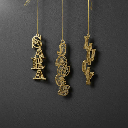 Custom antique brass christmas ornament |Personalised name tag decor | Set of 2 or 4