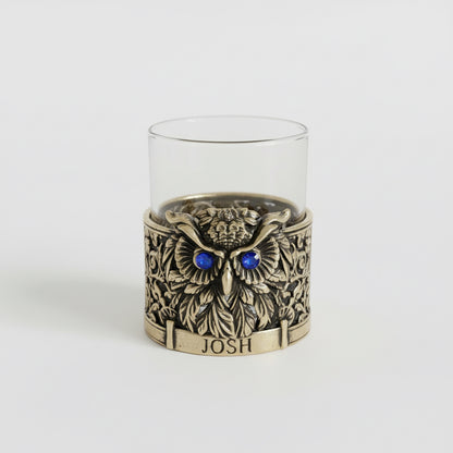 Personalized Owl Whisky Glass | Custom Engraved Whiskey Glass with Owl Holder | Handmade Gift