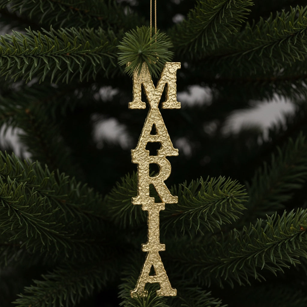 Custom name christmas ornament | Personalised metal name decor in gold, silver or antique | set of 2 or 4