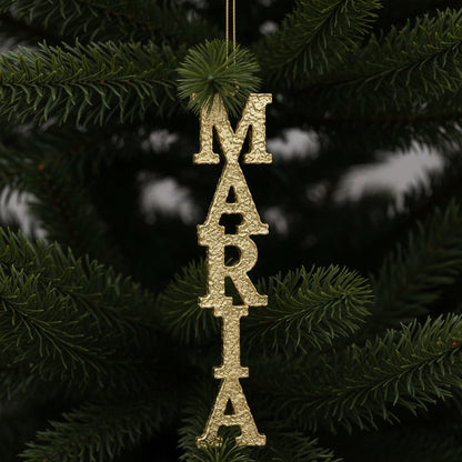 Custom name christmas ornament | Personalised metal name decor in gold, silver or antique | set of 2 or 4