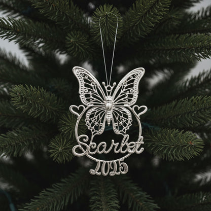 Personalised Butterfly Christmas ornament | metallic filigree name tag in gold, silver or antique | set of 2 or 4