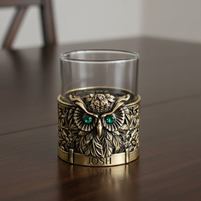 Personalized Owl Whisky Glass | Custom Engraved Whiskey Glass with Owl Holder | Handmade Gift