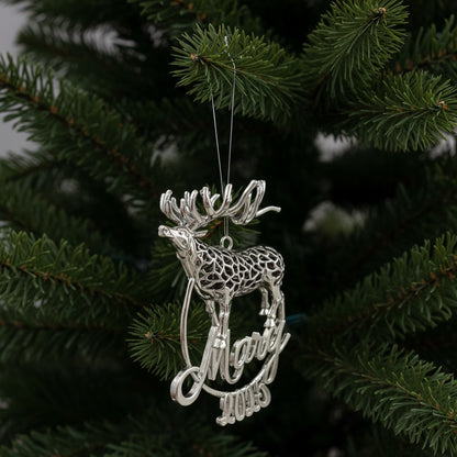 Personalised Reindeer christmas ornament | metallic tree decoration in gold, silver or antique | set of 2 or 4