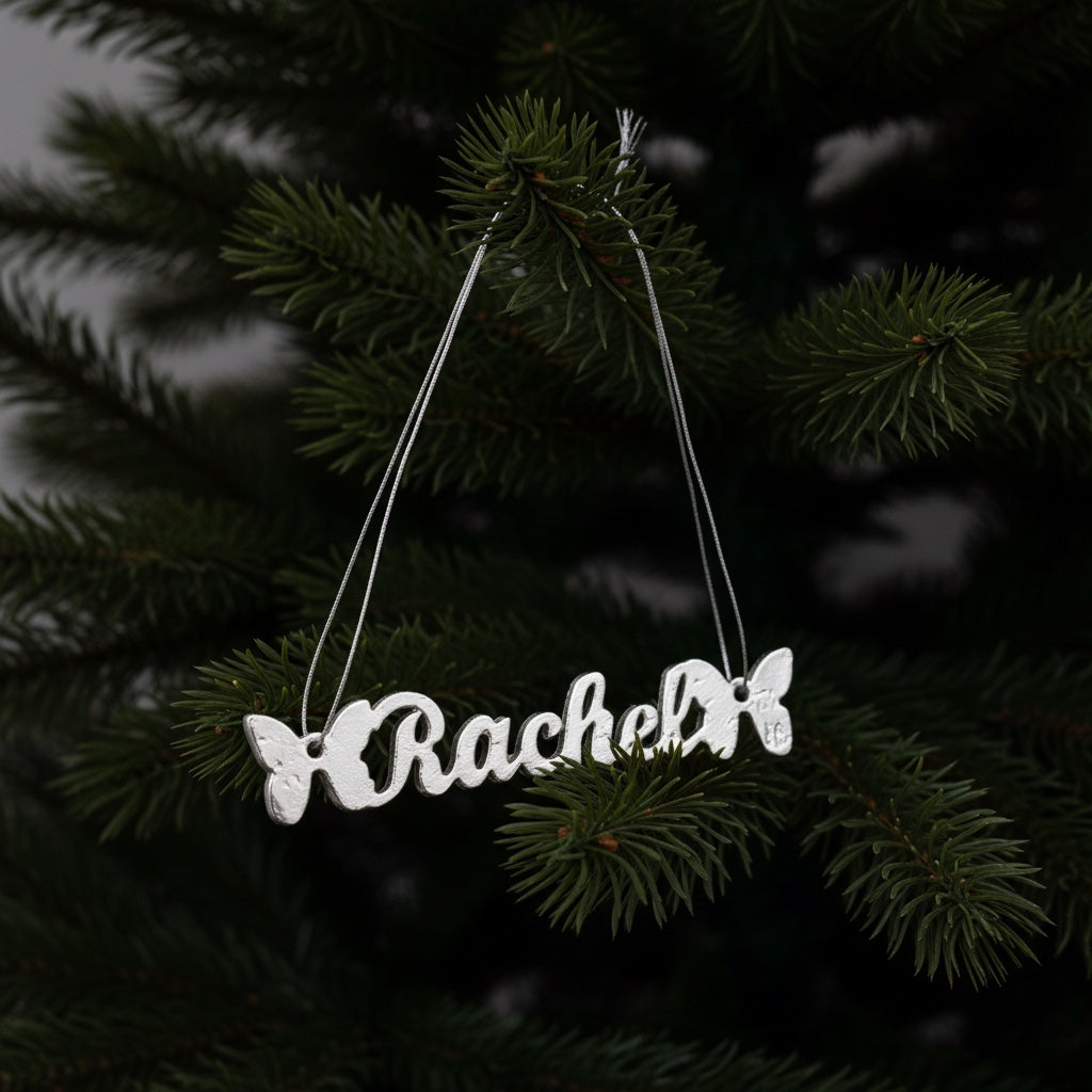Custom name christmas ornament | gold butterfly stocking tag personalised decor | set of 2 or 4