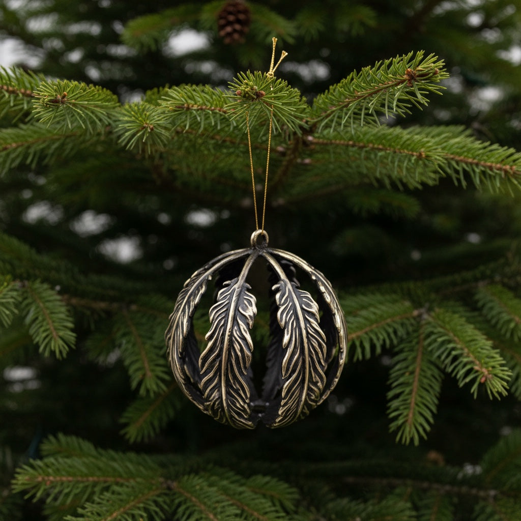 Leaf ball Christmas ornament | metallic tree ball ornament in gold, silver and antique | set of 2 or 4