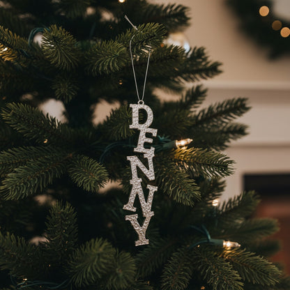 Custom name christmas ornament | Personalised metal name decor in gold, silver or antique | set of 2 or 4