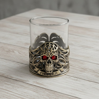 Personalized Skull Whisky Glass | Custom Engraved Whiskey Glass with Skull Holder | Gothic Gift