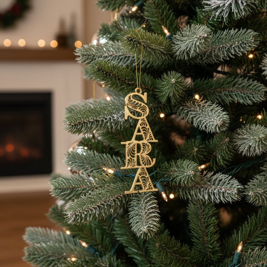 Custom antique brass christmas ornament |Personalised name tag decor | Set of 2 or 4