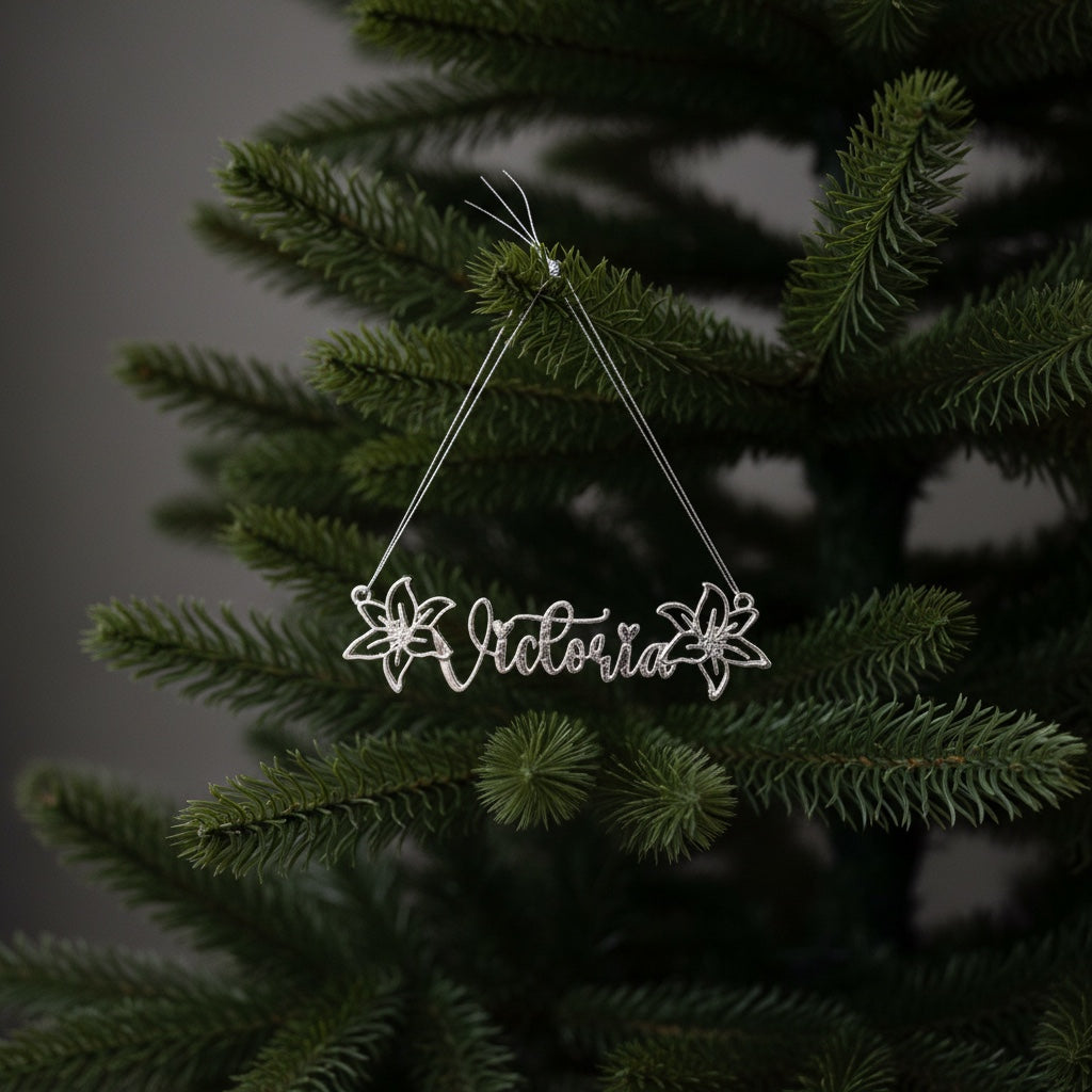 Custom name christmas ornament | gold butterfly stocking tag personalised decor | set of 2 or 4