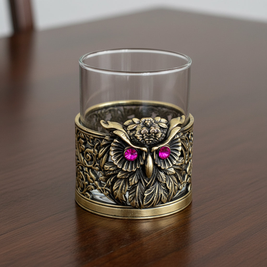 Set of 2 & Set of 4 - Owl Hand Whisky Glasses | Juice Glasses | Drinkware | Statement Barware | Halloween Glasses | Gold, Silver or Antique Finish