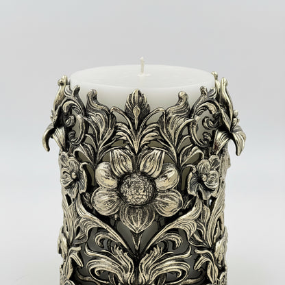 Personalized Antique Brass Candle Holder | Floral Pillar Candle Stand | Handmade Home Décor