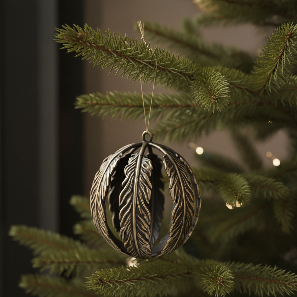 Leaf ball Christmas ornament | metallic tree ball ornament in gold, silver and antique | set of 2 or 4