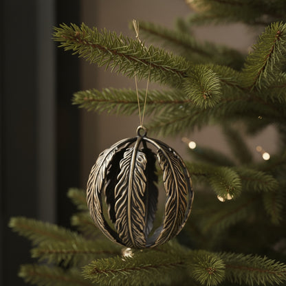 Leaf ball Christmas ornament | metallic tree ball ornament in gold, silver and antique | set of 2 or 4
