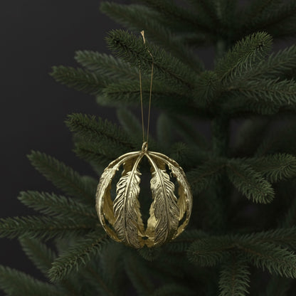 Leaf ball Christmas ornament | metallic tree ball ornament in gold, silver and antique | set of 2 or 4