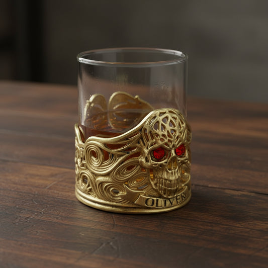 Personalized Skull Whisky Glass | Custom Engraved Whiskey Glass with Skull Holder | Gothic Gift