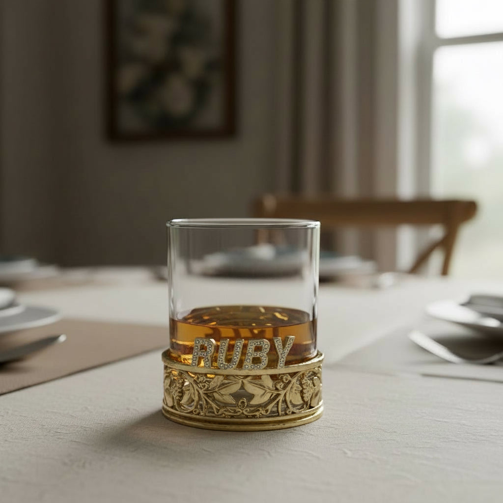 Personalized Whisky Glass | Custom Name Whiskey Glass with Crystal Letter Holder | Luxury Gift