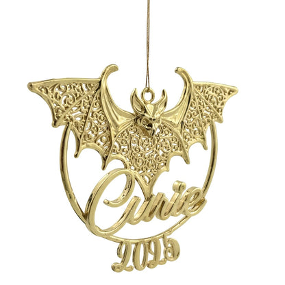 Personalised bat christmas ornament | filigree metallic tree decoration in gold, silver or antique | set of 2 or 4