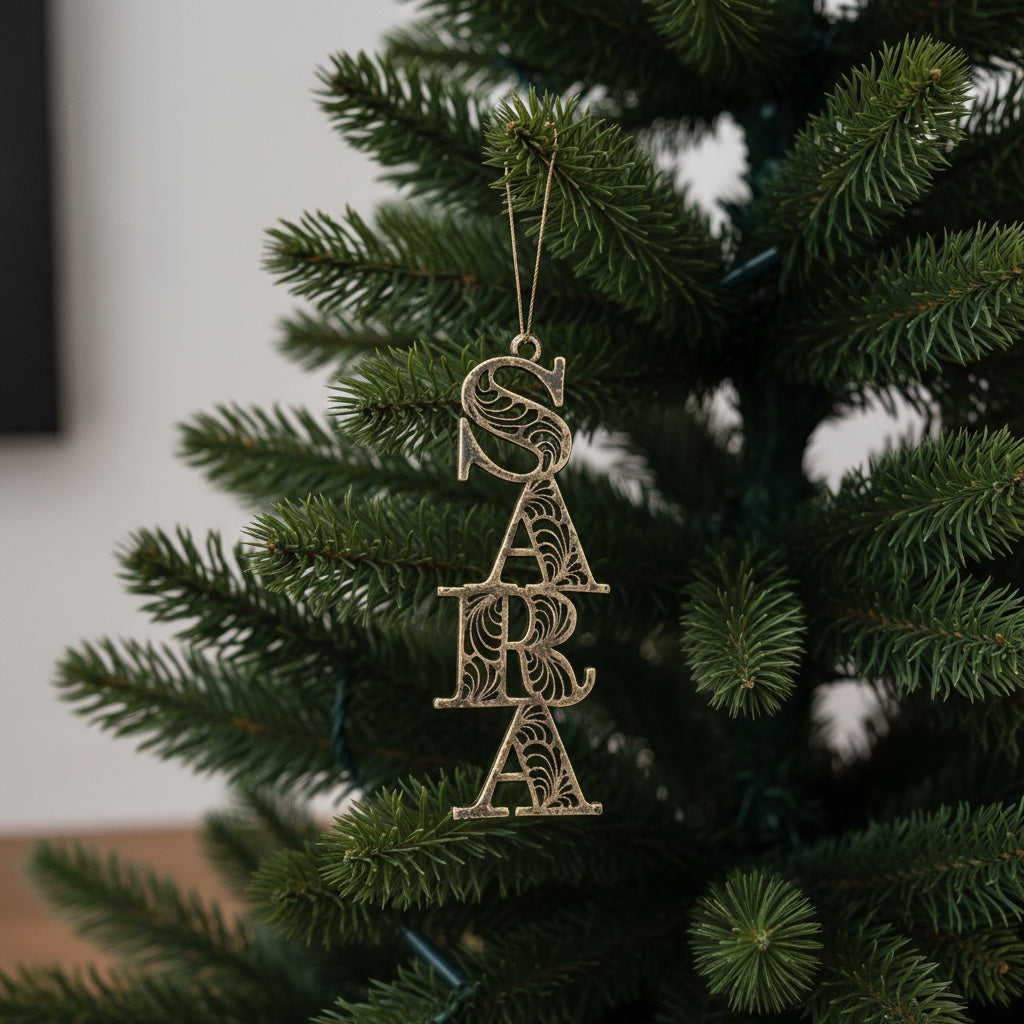 Custom antique brass christmas ornament |Personalised name tag decor | Set of 2 or 4