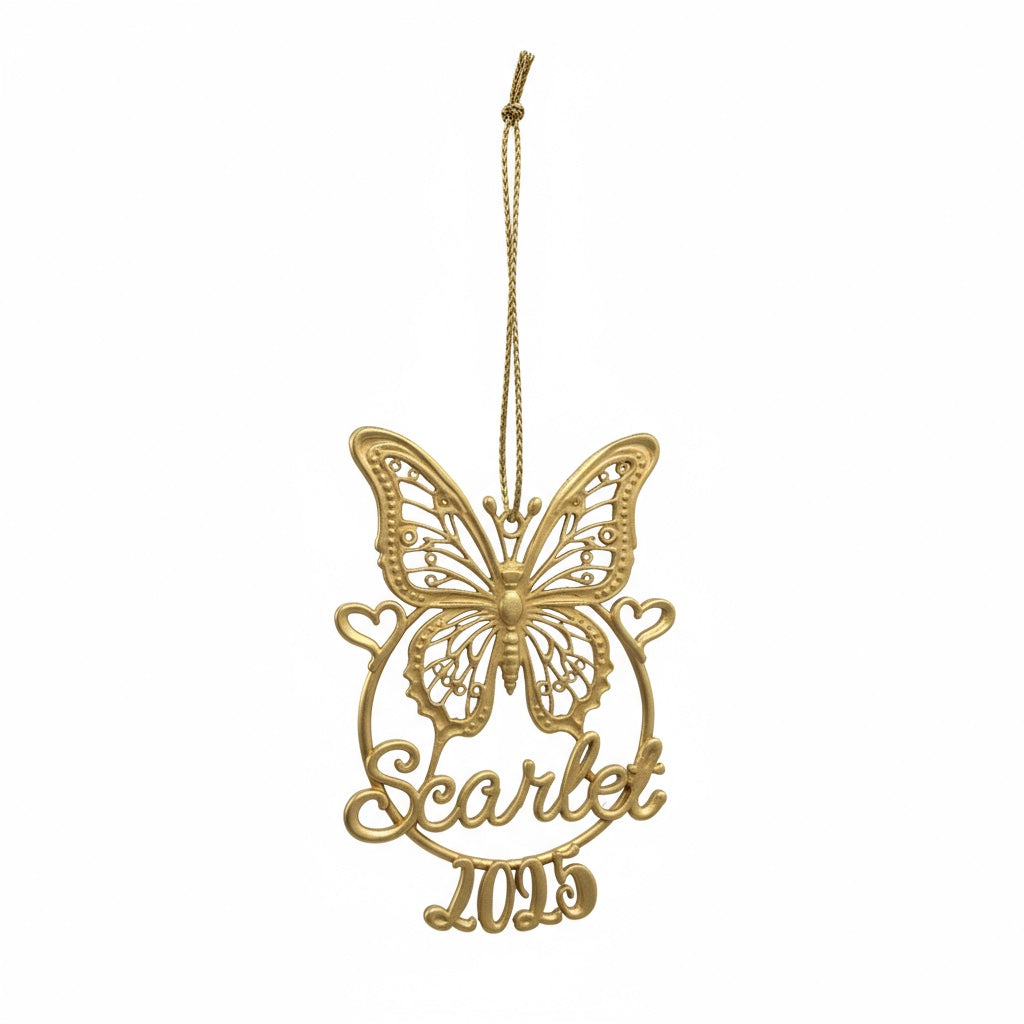 Personalised Butterfly Christmas ornament | metallic filigree name tag in gold, silver or antique | set of 2 or 4