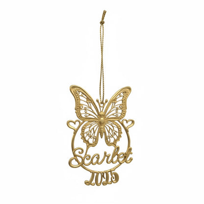 Personalised Butterfly Christmas ornament | metallic filigree name tag in gold, silver or antique | set of 2 or 4