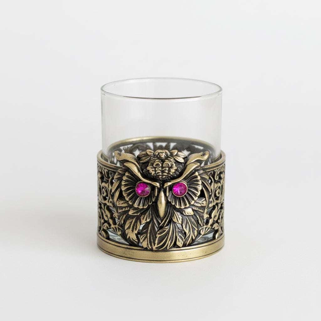 Set of 2 & Set of 4 - Owl Hand Whisky Glasses | Juice Glasses | Drinkware | Statement Barware | Halloween Glasses | Gold, Silver or Antique Finish