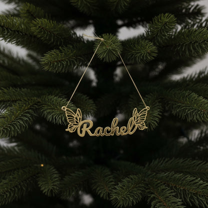 Custom name christmas ornament | gold butterfly stocking tag personalised decor | set of 2 or 4