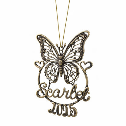 Personalised Butterfly Christmas ornament | metallic filigree name tag in gold, silver or antique | set of 2 or 4