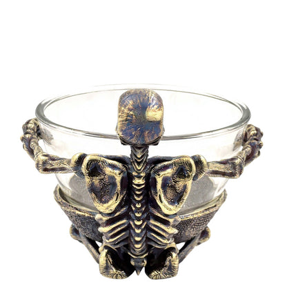 Skeleton Bowl with Glass Insert – Gothic Decorative Serveware | Gold, Silver or Antique Finish