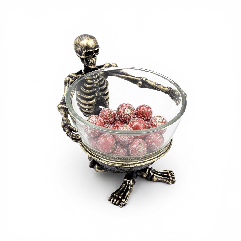 Skeleton Bowl with Glass Insert – Gothic Decorative Serveware | Gold, Silver or Antique Finish