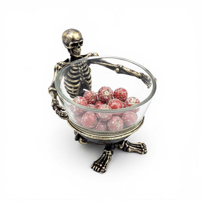 Skeleton Bowl with Glass Insert – Gothic Decorative Serveware | Gold, Silver or Antique Finish