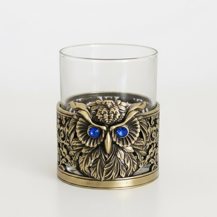 Set of 2 & Set of 4 - Owl Hand Whisky Glasses | Juice Glasses | Drinkware | Statement Barware | Halloween Glasses | Gold, Silver or Antique Finish