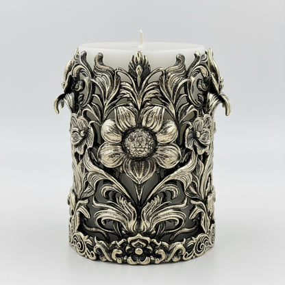 Personalized Antique Brass Candle Holder | Floral Pillar Candle Stand | Handmade Home Décor