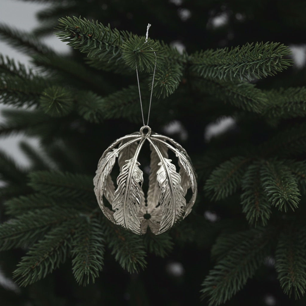 Leaf ball Christmas ornament | metallic tree ball ornament in gold, silver and antique | set of 2 or 4