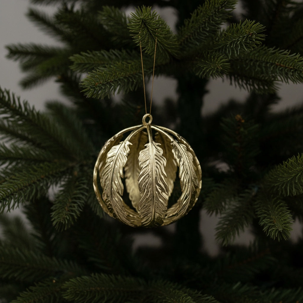 Leaf ball Christmas ornament | metallic tree ball ornament in gold, silver and antique | set of 2 or 4
