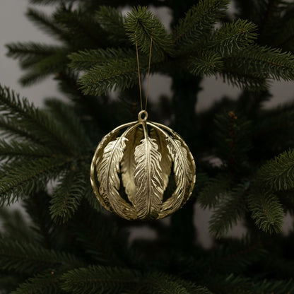 Leaf ball Christmas ornament | metallic tree ball ornament in gold, silver and antique | set of 2 or 4