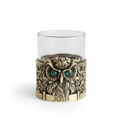 Personalized Owl Whisky Glass | Custom Engraved Whiskey Glass with Owl Holder | Handmade Gift