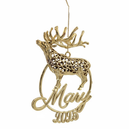 Personalised Reindeer christmas ornament | metallic tree decoration in gold, silver or antique | set of 2 or 4