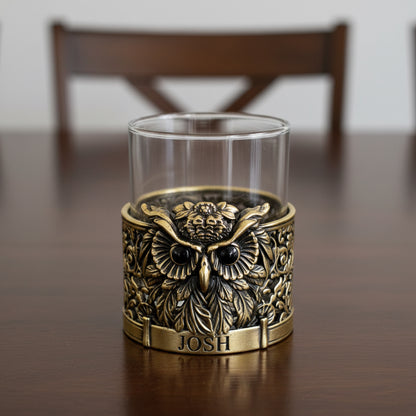 Personalized Owl Whisky Glass | Custom Engraved Whiskey Glass with Owl Holder | Handmade Gift