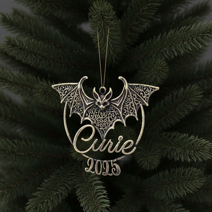 Personalised bat christmas ornament | filigree metallic tree decoration in gold, silver or antique | set of 2 or 4