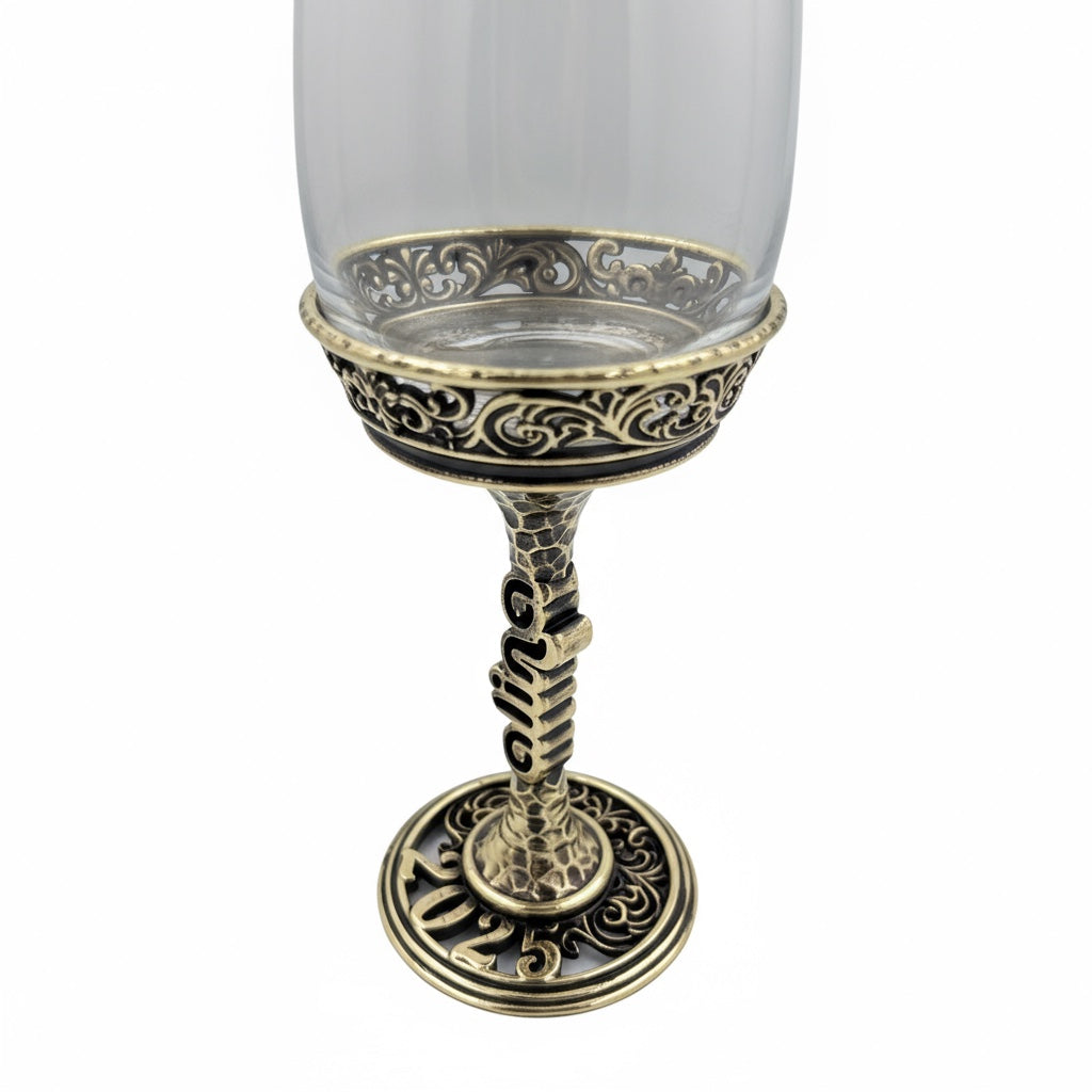 Personalised wine glasses set | engraved electro-formed stem and base wedding gift | set of 2 or 4