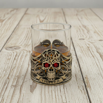 Personalized Skull Whisky Glass | Custom Engraved Whiskey Glass with Skull Holder | Gothic Gift