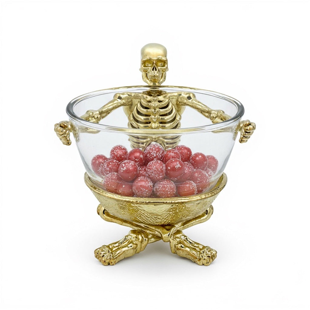 Skeleton Bowl with Glass Insert – Gothic Decorative Serveware | Gold, Silver or Antique Finish