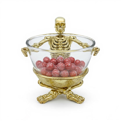 Skeleton Bowl with Glass Insert – Gothic Decorative Serveware | Gold, Silver or Antique Finish