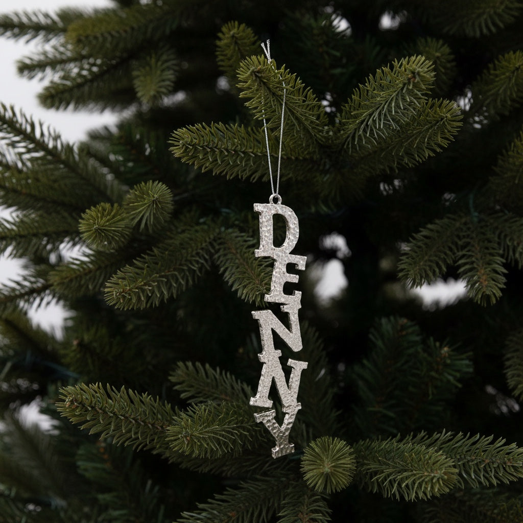 Custom name christmas ornament | Personalised metal name decor in gold, silver or antique | set of 2 or 4