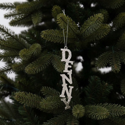 Custom name christmas ornament | Personalised metal name decor in gold, silver or antique | set of 2 or 4