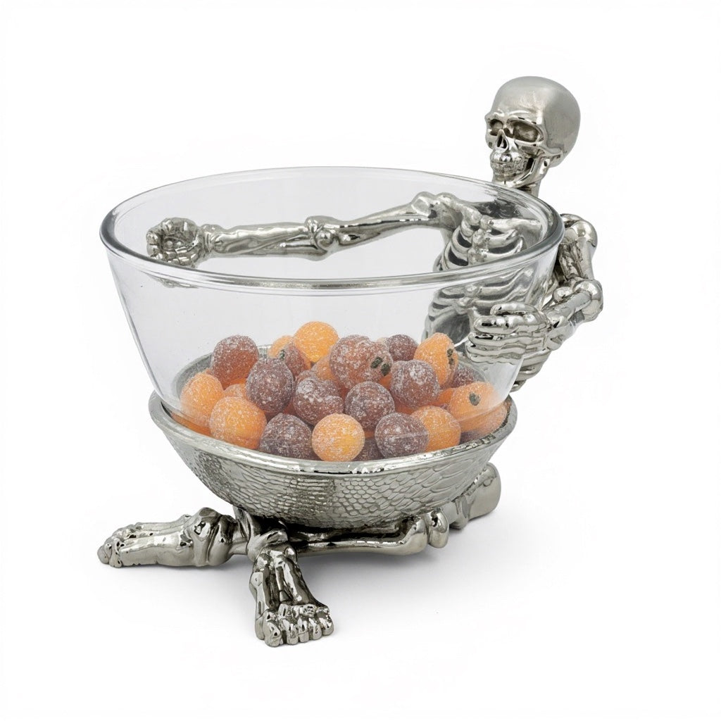 Skeleton Bowl with Glass Insert – Gothic Decorative Serveware | Gold, Silver or Antique Finish